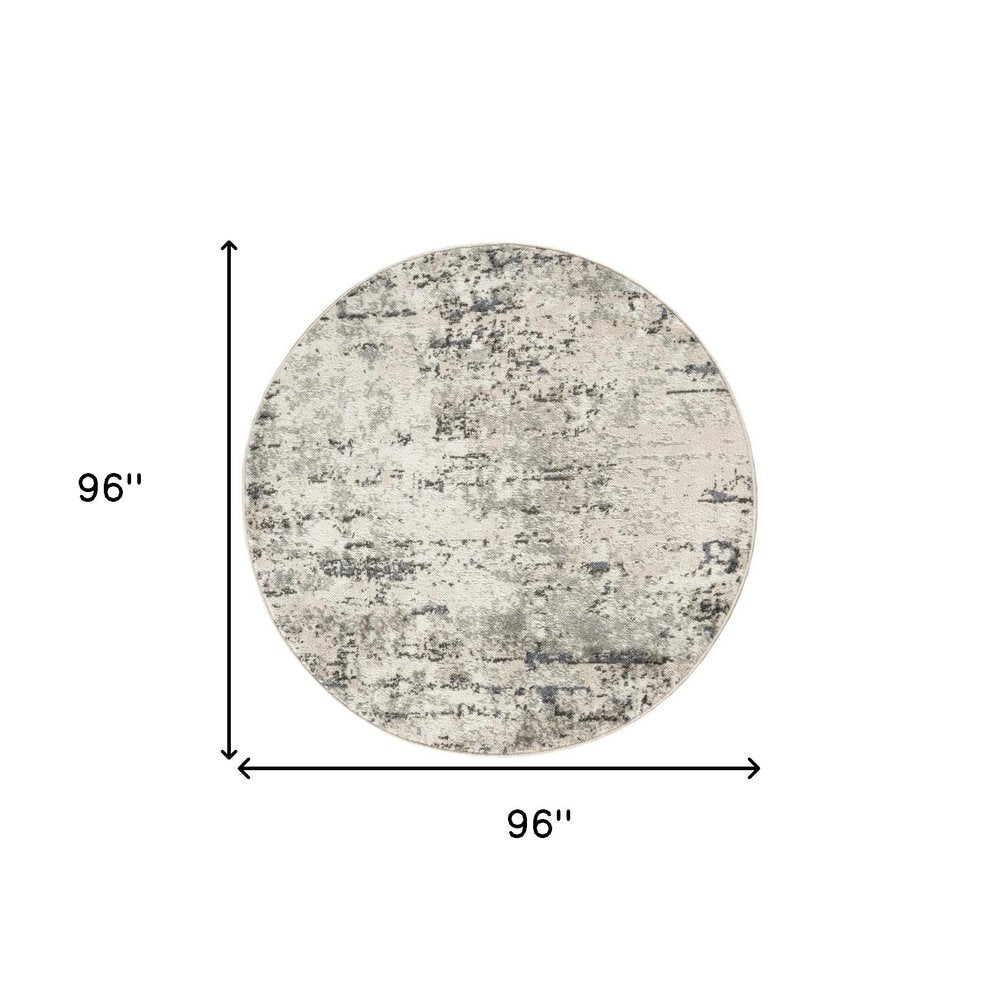 8' Gray Floral Power Loom Round Rug