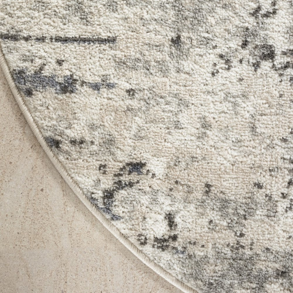 8' Gray Floral Power Loom Round Rug